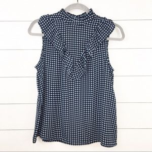 Who What Wear Printed Sleeveless Navy Ruffle Neck